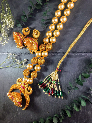 SG1705 TRADITIONAL GOLD BALLS AND PEARL WITH MOON PENDANT SET