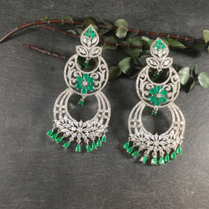 SG3213 EARRING CHAND BALI AD WITH GREEN