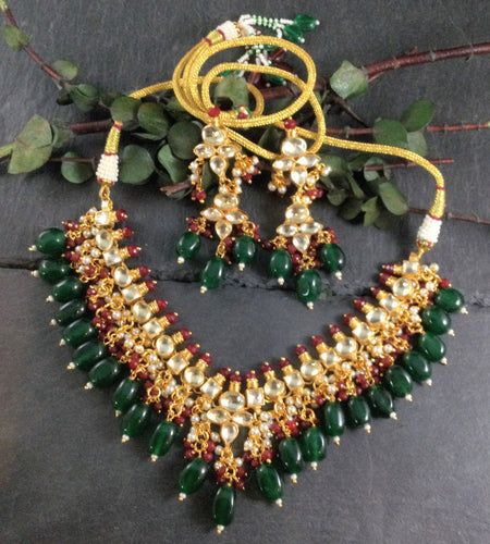 OP411  LEGACY GREEN AND MAROON KUNDAN SET