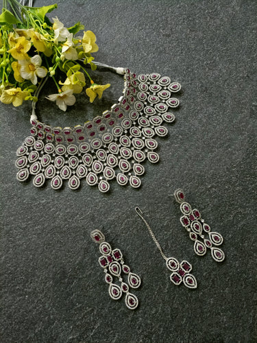 PP5825 GLAMOUR CZ SET SILVER FINISH RUBY