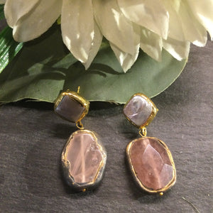 TD1462 EARRING PEARL AND BROWN AGATE