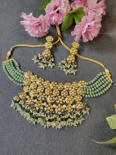 PP4544 LEGACY MULTI CIRCLE KUNDAN CHOKER LIME GREEN BEADS