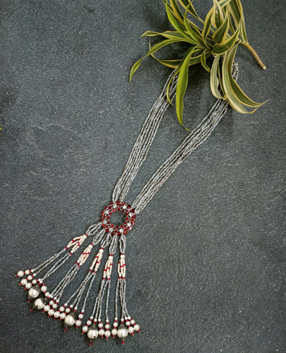 PP6233 GLAMOUR CRYSTAL CIRCLE PENDANT TASSEL NECKLACE