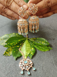 PP4753 TIKKA AND JHUMKI ROSE GOLD AND BLUE
