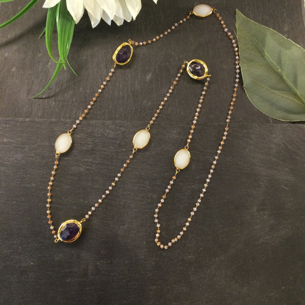 TD1391 GLAMOUR MILKY WHITE AND PURPLE STONE CHAIN