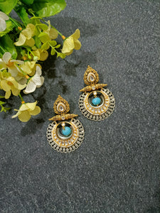 PP5760 EARRING GOLD BALI WITH ACCENTS AQUA